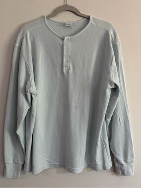 Outdoor Voice Mens XL Long Sleeve Organic Cotton Henley Light Blue Rugby Hiking